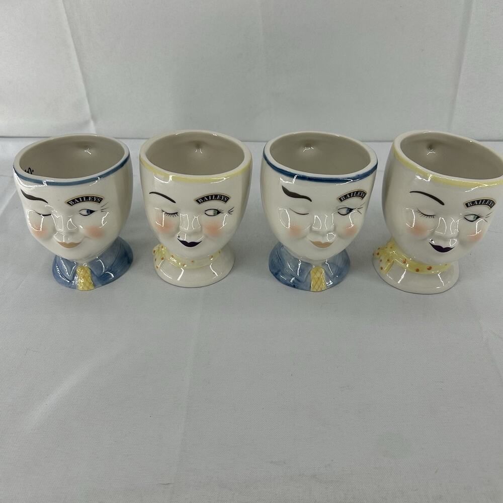 4 Bailey's Irish Cream Coffee Cup Mug Winking Boy & Girl Face Yellow Tie 1997